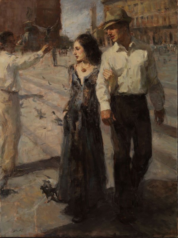 hicks ron plaza in milan 40x30 oil